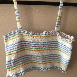 white stripped crop tank